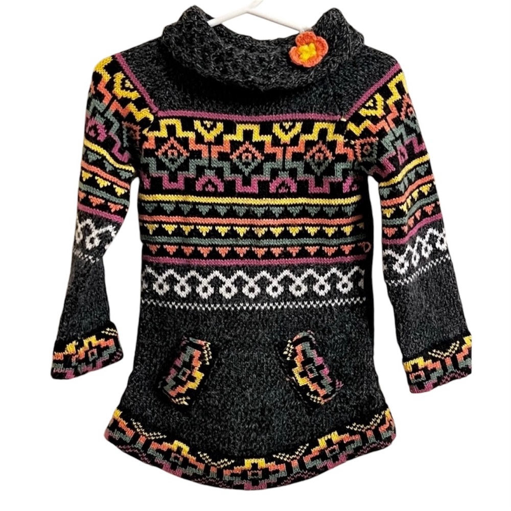 Andean Colorful Geometric Pattern Sweater Warm Peruvian Bolivian Size 0